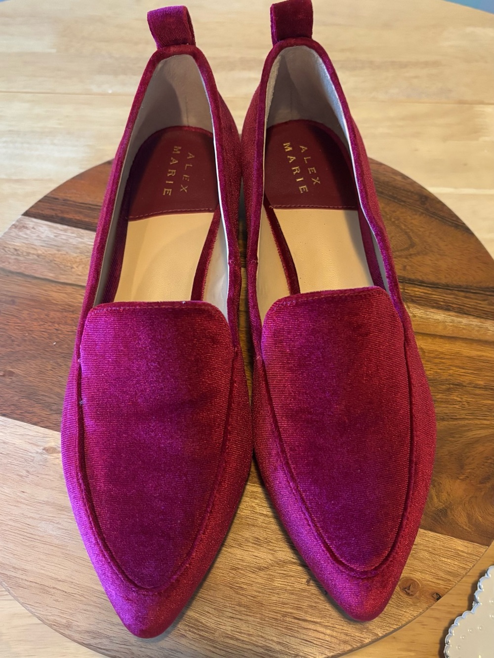Alex Marie Women's Velvet Pointed Loafers in Magenta